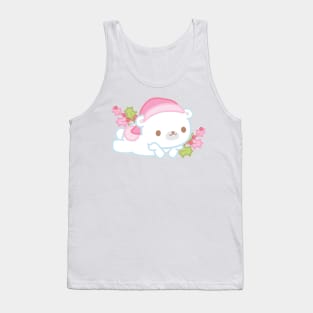 Cute Little White Polar Bear Wearing a Santa Hat Thinking About Christmas Tank Top